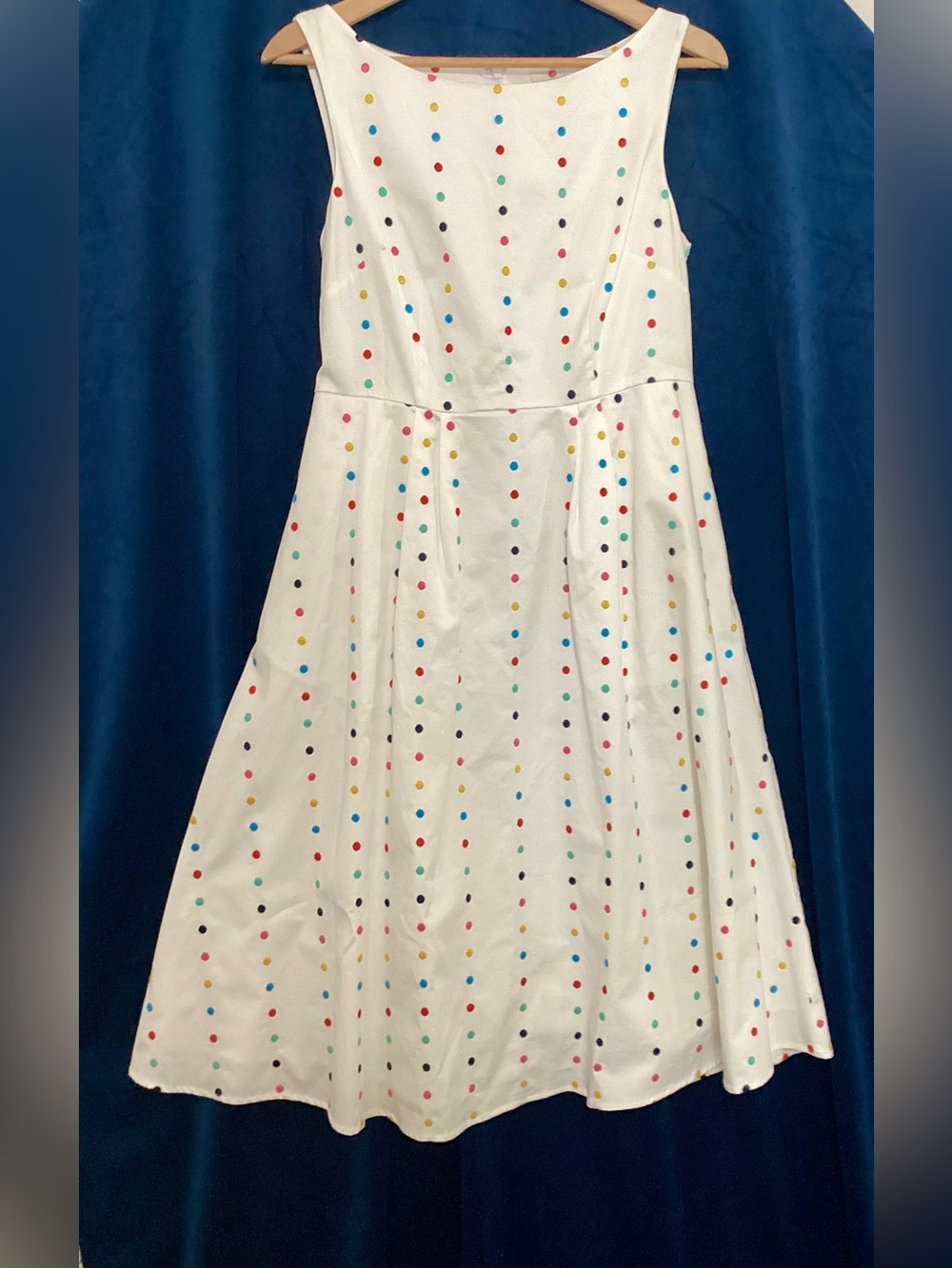 Boden White Cotton Multi-Color Embroidered Polka Dot Fit & Flare Dress Sz 6P - Picture 6 of 13